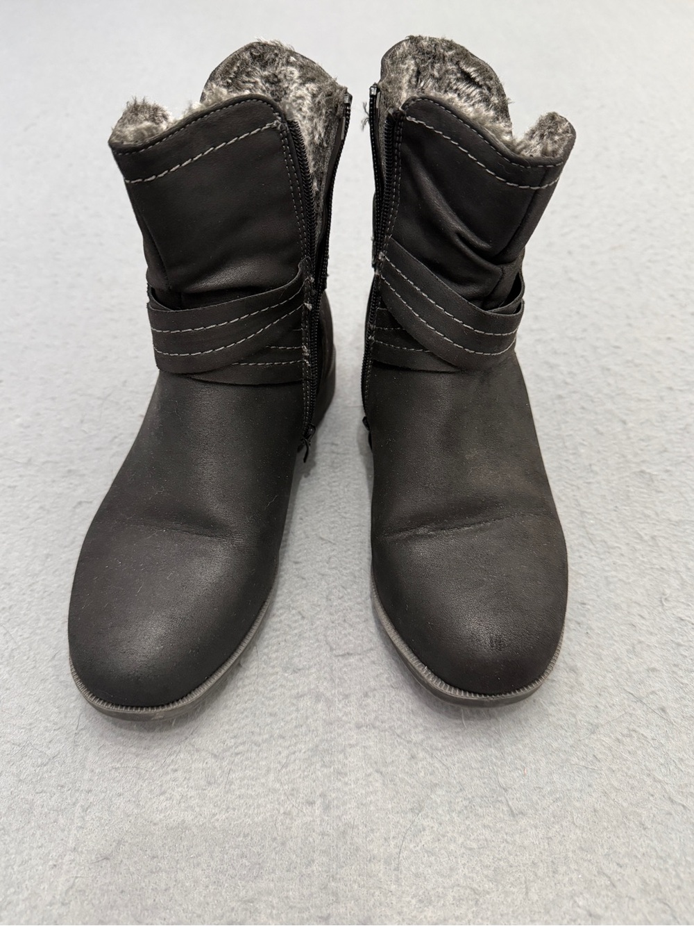 Women's Black Faux-Leather Winter Ankle Boots with Faux-Fur Lining Size 7
